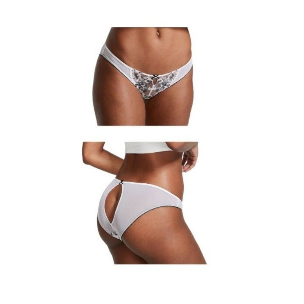 ❤️Cheekini Panty Victorias Secret M keyhole cut out back embroidered white New❤️